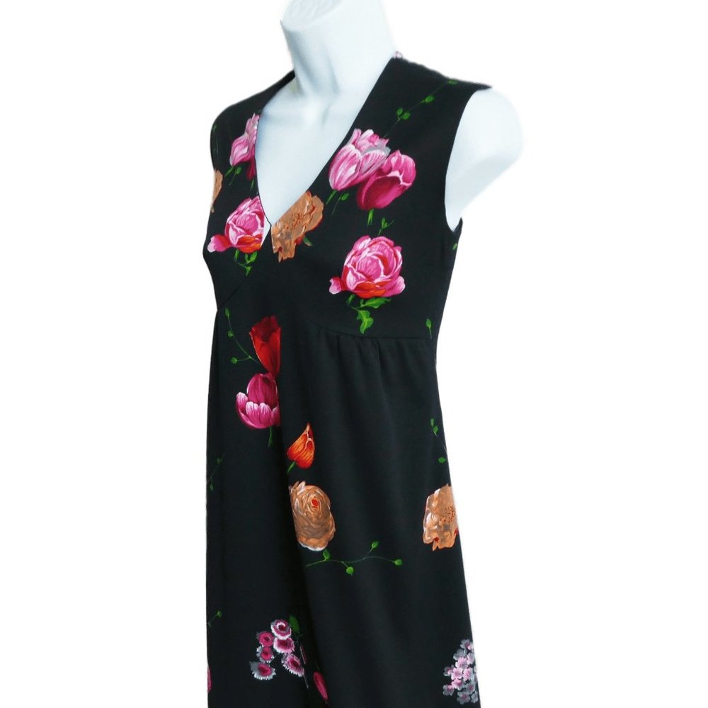 Vintage 70s 2pc Maxi Dress Jacket Suit Set Black Floral Sweetheart V Neck Moody - Picture 11 of 12